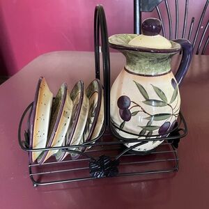 Certified International, Garden of Olives Oil Server and plate set